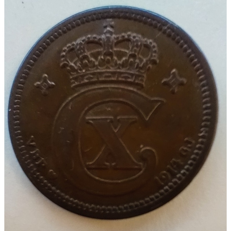 2 Øre. Chr. X. 1914 i en flot kvalitet for type og årstal.