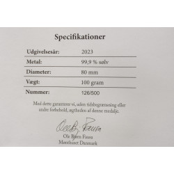 Færøerne. Dr. Margrethe II 100 gram finsølvbarre i æske