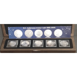 H.C. Andersen Eventyr i sølv 2005-2007, 5x 1oz finsølv i trækasse
