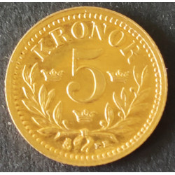 Sverige-Sweden. 5 kr. 1894 Oscar II 1894, vægt 2,24 gram guld