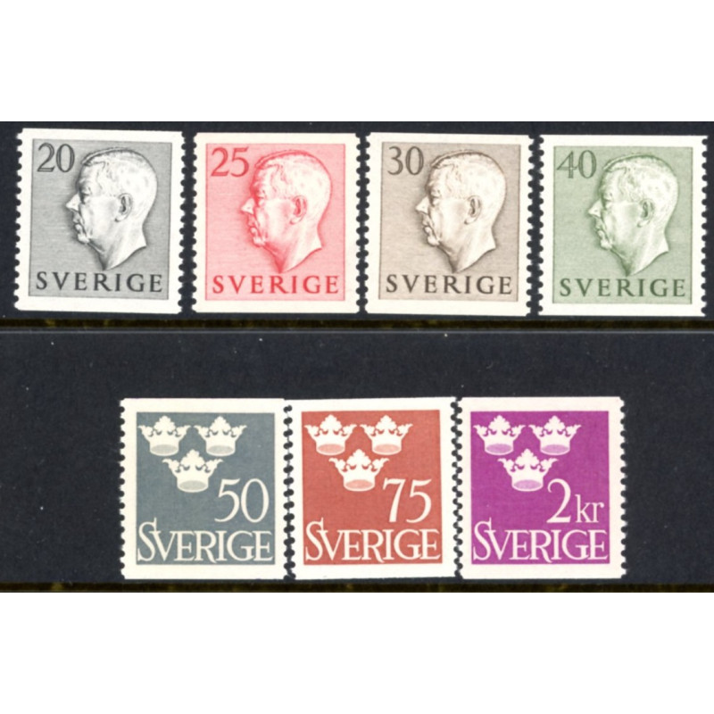 Sverige. 1952. Farve og suppleringsværdier, AFA nr. 375-81 ** (7)   postfrisk stemplet FDC st,