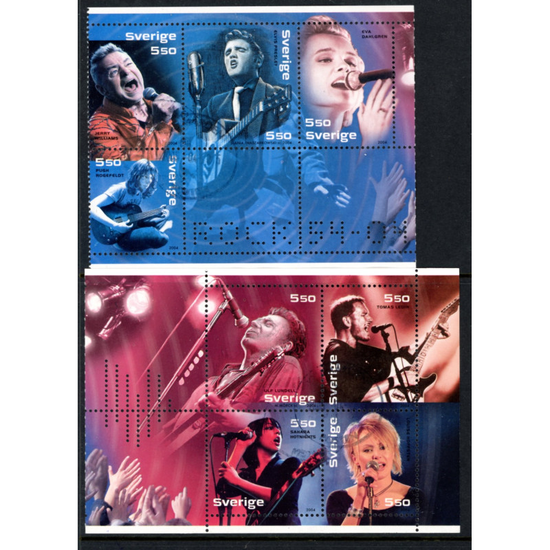 Sverige 2004. Rockens 50 års jubi. AFA nr. 2357-64,  stemplet sammentryk stemplet  hæfte FDC parstykkke
