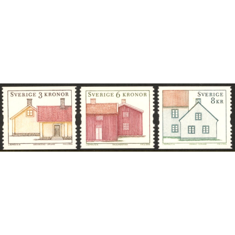 Sverige 2004. Landskabshuse. AFA nr. 2349-51,  postfrisk sammentryk stemplet  hæfte FDC parstykkke