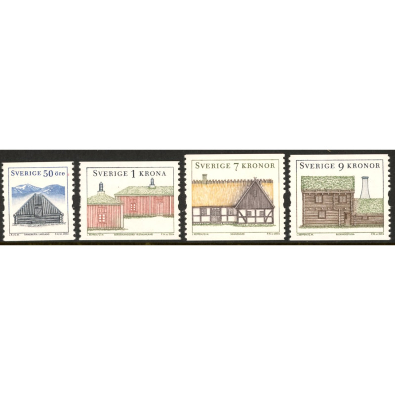 Sverige 2005. Landskabshuse. AFA nr. 2374-77, postfrisk  sammentryk stemplet  hæfte FDC parstykkke