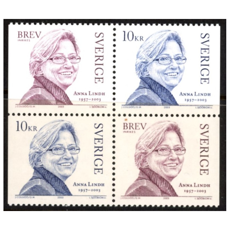 Sverige 2003. Anna Lindh. AFA nr. 2303-04, i  postfrisk sammentryk stemplet  hæfte FDC parstykkke