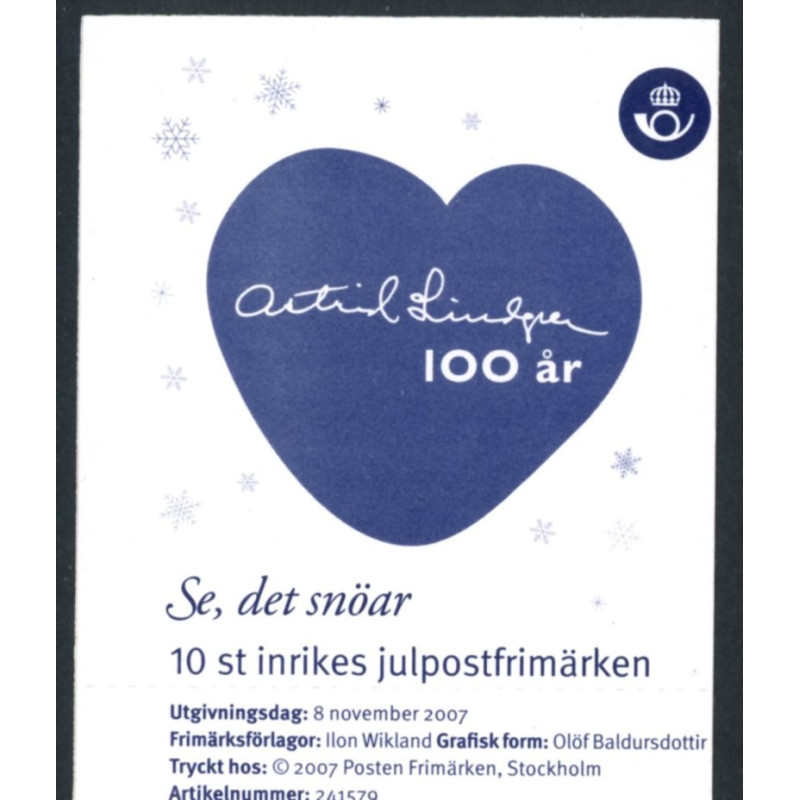 Sverige 2007. Julefrimærker. AFA nr. 2544-47, postfrisk hæfte stemplet  hæfte FDC parstykkke