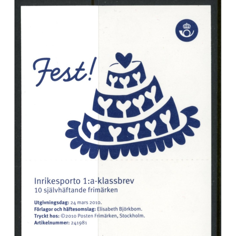 Sverige 2010. Fest. AFA nr. 2690-94 postfrisk sammentryk stemplet  hæfte FDC parstykkke