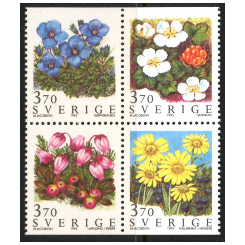 Sverige 1995. Fjelblomster, AFA 1811-14, postfrisk stemplet  hæfte FDC