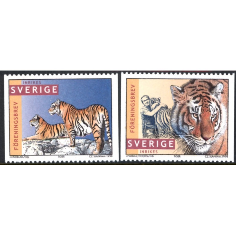 Sverige 1998. Tigre. AFA nr. 1960-61 postfrisk stemplet  hæfte FDC parstykkke
