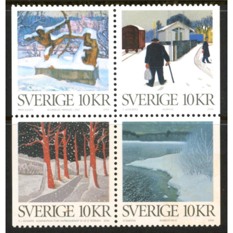 Sverige 2006. Vinter i kunsten. AFA nr. 2493-96, postfrisk sammentryk stemplet  hæfte FDC parstykkke