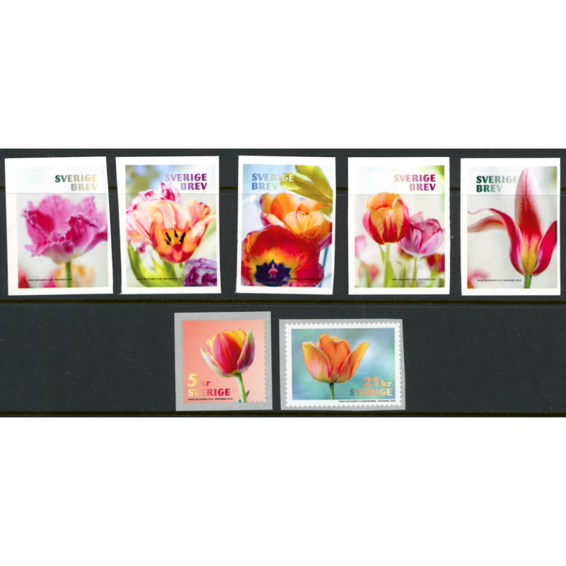 Sverige 2019. Tulipaner. AFA nr. 3230-36 ** , stemplet FDC, (o)