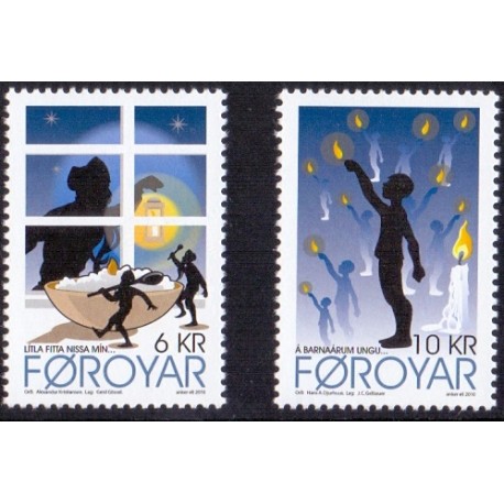 Færøerne 2010. 6,00-10,00 Kr. Julesange I. AFA nr. 706-07 postfrisk stemplet