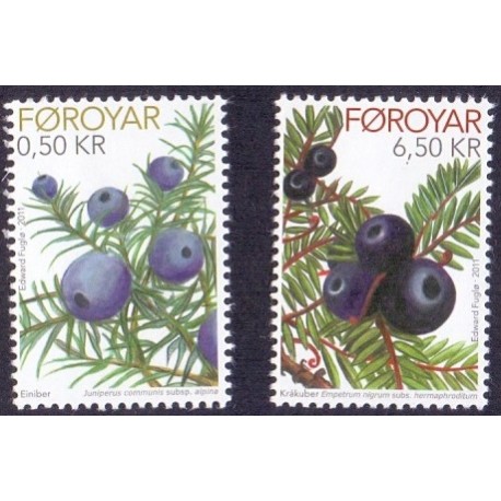 Færøerne 2011. 0,50-6,50 Kr. Enebær og sortebær. AFA nr. 725-6 Postfrisk stemplet