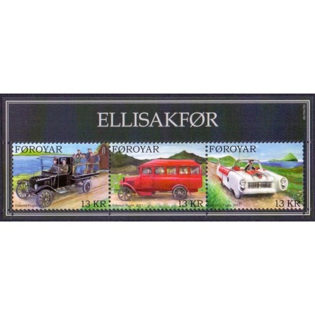 Færøerne 2011. 3 x 13,00 Kr. Veteranbiler i miniark. AFA nr. 731 Postfrisk stemplet