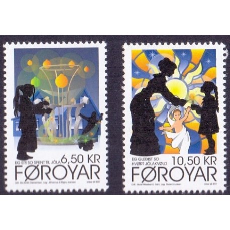 Færøerne 2011. 6,50-10,50 Kr. Julesange 2. AFA nr. 732-3 Postfrisk stemplet