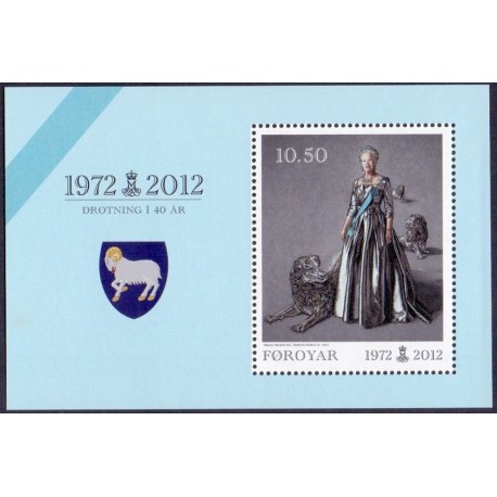 Færøerne 2012. 10,50 Kr. Dronning i 40 år i miniark. AFA nr. 735 Postfrisk stemplet