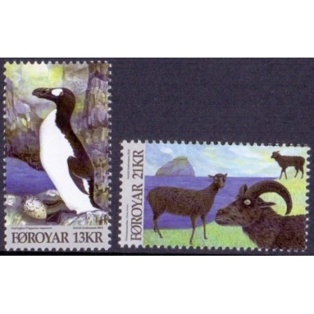 Færøerne 2012. 13,00-21,00 Kr. Dyr fra Landnamstiden. AFA nr. 740-41 Postfrisk stemplet