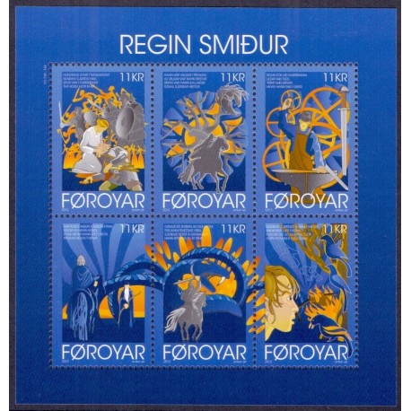 Færøerne 2012. 6x 11,00 Kr. Regin smed i miniark. AFA nr. 757 Postfrisk stemplet
