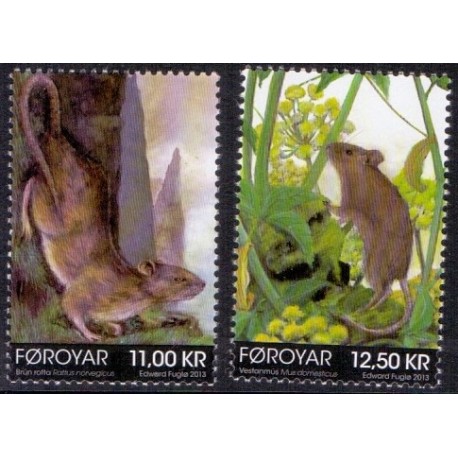 Færøerne 2013. 11,00-12,50 Kr. Brun rotte og husmus. AFA nr. 781-2 Postfrisk stemplet