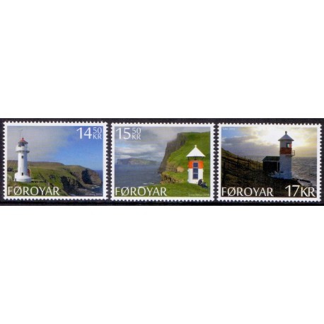 Færøerne 2014. 14,50-17,00 Kr. Fyrtårne på Færøerne AFA nr. 805-07 Postfrisk  stemplet