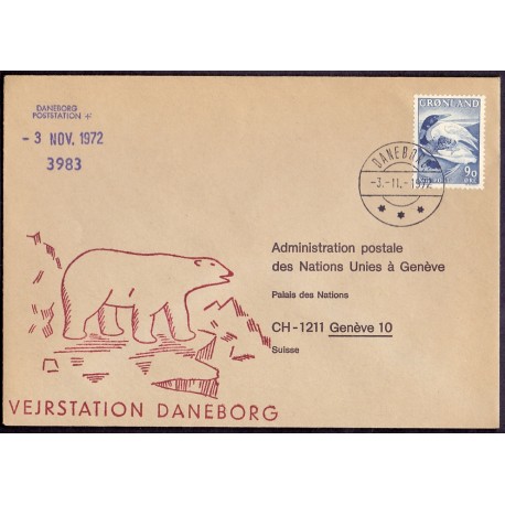 Vejrstation Daneborg. brev til Schweiz med AFA nr, 68, bl.a. stemplet Daneborg Poststation -3.11.1972