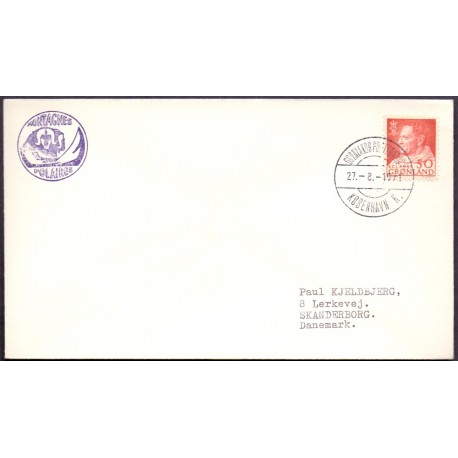 Montagnes Polaires. på brev frankeret med AFA nr. 65 til Skanderborg stemplet Grønlands postkontor København K. 27.8.1971