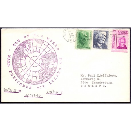 Narl Fletchers ice Island T-3 with USA stamps, on cover to Skanderborg, Denmark