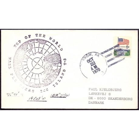 Narl Fletchers Ice Island T-3 with USA stamp, on cover to Skanderborg, Denmark