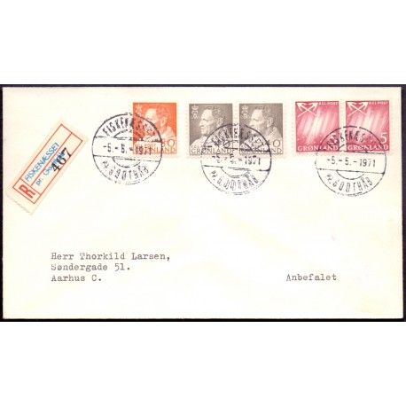 Fiskenæsset pr. Godthåb. Rek. brev til AArhus Danmark stemplet 5.3.1971