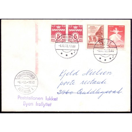 Poststationen lukket Byen fraflyttet. Brev til QUTLIGSSAT 3.11.72, men returnere