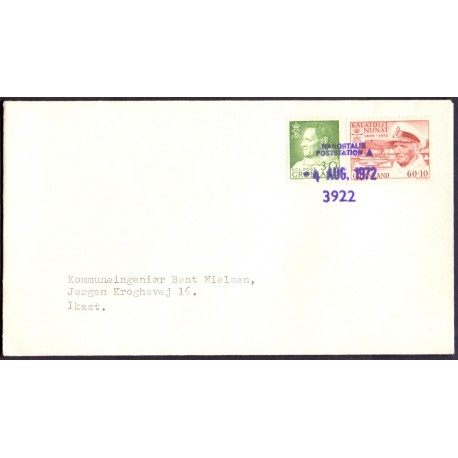  Nanortalie Poststation. Brev annulleret med kontorstempel 4. Aug 1972 til Ikast Danmark