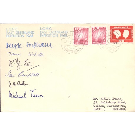 L.G.M.C. East Greenland Expedition 1968, on cover to UK sign. 
