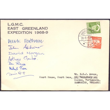 L.G.M.C. East Greenland Expedition 1968-9, on cover to UK sign. 