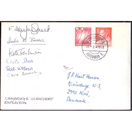 Cambridge Schuchert Expedition 1972. Sign. on cover to Nivå Denmark