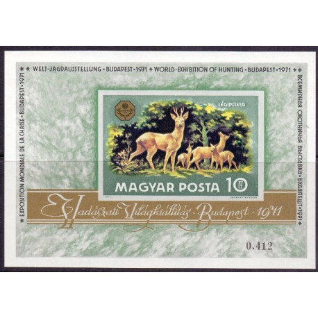 Ungarn/Hungary 1971. Jagtudstilling miniark, UTAKKET AFA nr 2624U**