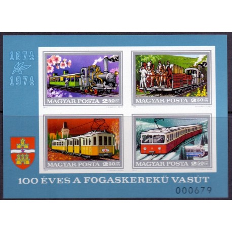 Ungarn/Hungary 1974. Tandhjulsbanen jubi. miniark, UTAKKET AFA nr 2895U**