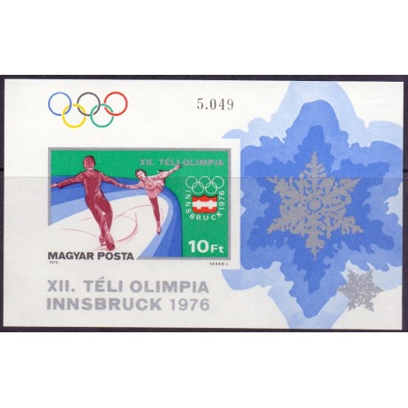 Ungarn/Hungary 1975. Vinter OL miniark, UTAKKET AFA nr 3017U**