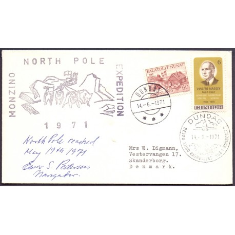 Canada. Monzino North Pole Expedition 1971. Sign. on cover to Skanderborg Denmark
