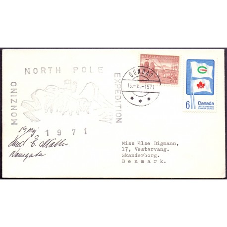 Canada. Monzino North Pole Expedition 1971. Sign. on cover to Skanderborg Denmark