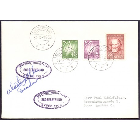 Watkins mountains Scoresbysund 1969. on cover, to Aarhus Denmark