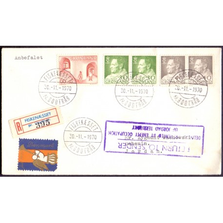 Luftpostbrev. Forsøgt sendt til Jordan, "Return To Sender delivery prevented by ENEMY occupation of Jordan Territory" 