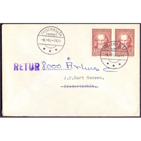 SØNDAGSBREV. Brev påsat danskefrimærker til Skanderborg Danmark, Sdr. Strømfjord 2-1-1970