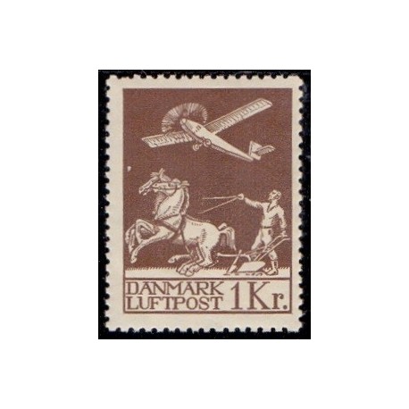 Danmark 1929. 1 Kr Gl. Luftpost postfrisk