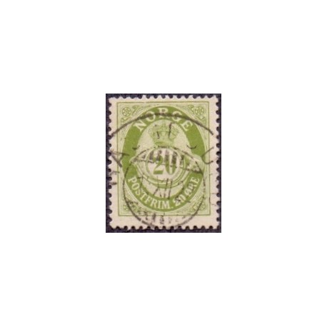 Norge 1921. 20 Øre, grønoliven. Pragtstemplet. AFA 99