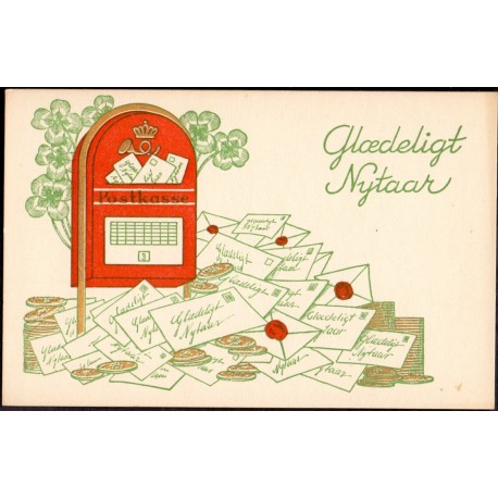 1929. Glædeligt Nytår, med mønter og postkasse, ubrugt (?)