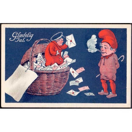 Nissekort. Nisse med postbud, ubrugt  (Vincent)