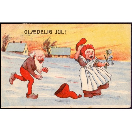 Nissekort. Nisser i blæsevejret, brugt med julemærke 1907  (?)