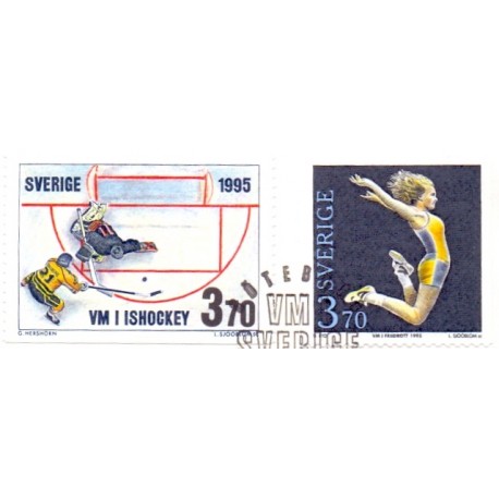 Sverige 1995. VM i ishocky/Atletik, AFA 1808-9, postfrisk stemplet FDC hæfte