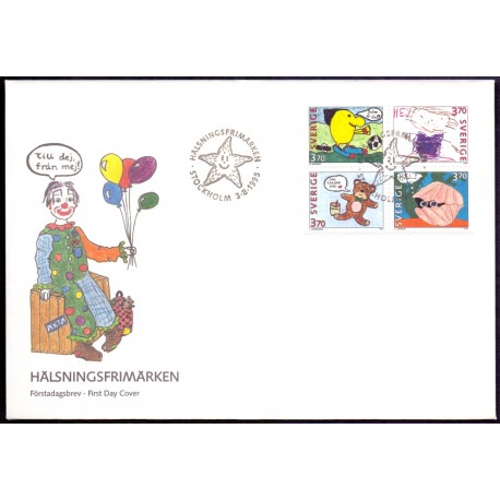 Sverige 1995. Brevhilsner, AFA 1824-27, postfrisk stemplet  hæfte FDC