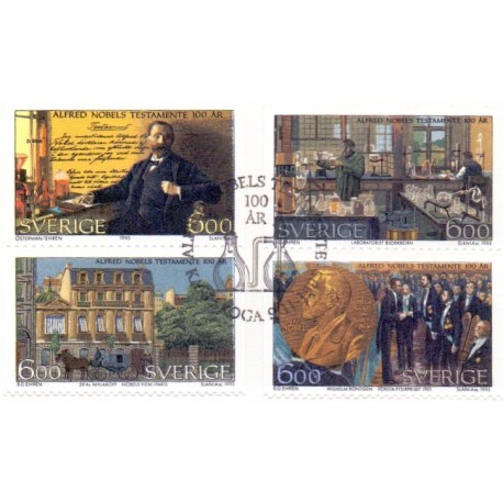 Sverige 1995. Alfred Nobel, AFA 1841-44, postfrisk stemplet  hæfte FDC